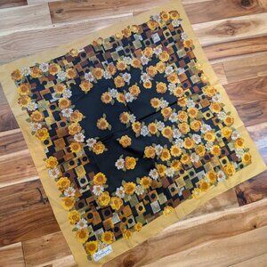 Vintage Jean Pierre Rolin Black & Yellow Floral Scarf 30"